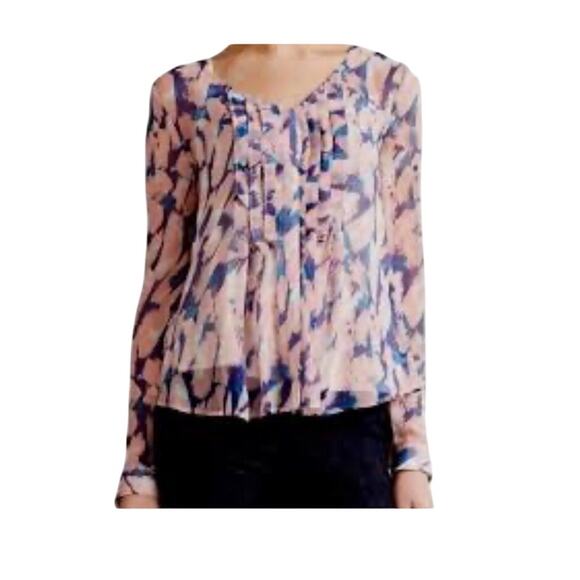 Anthropologie Maeve 100% Silk Blouse Pink/Blue Size 8 - Picture 1 of 8